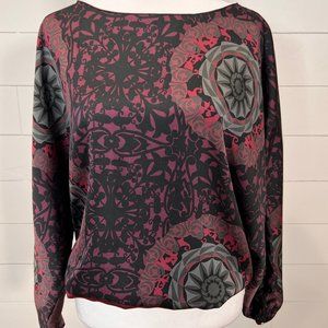 MSSP Black Burgundy and Gray Satin Blouse Size M